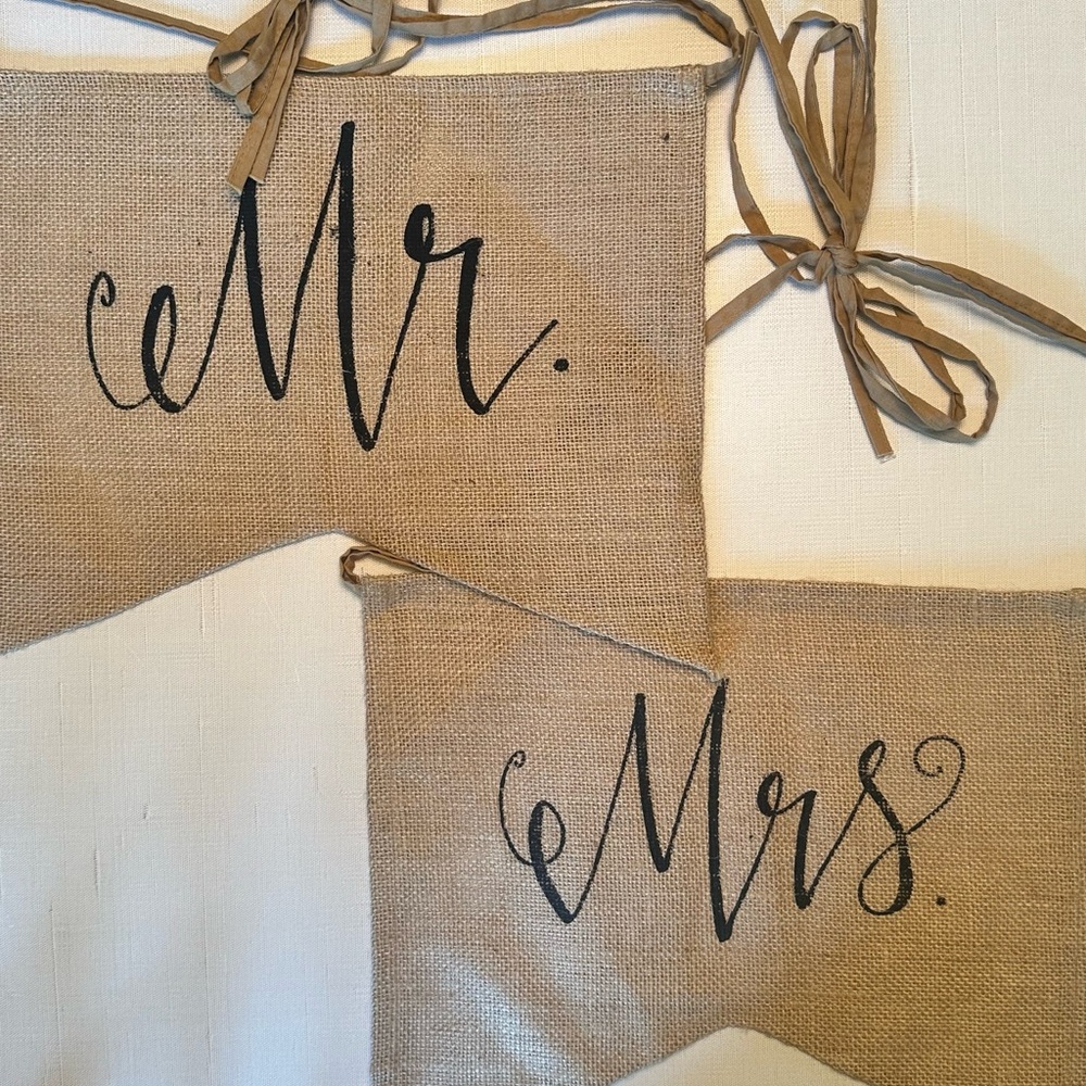 Mr and Mrs burlap chair ties